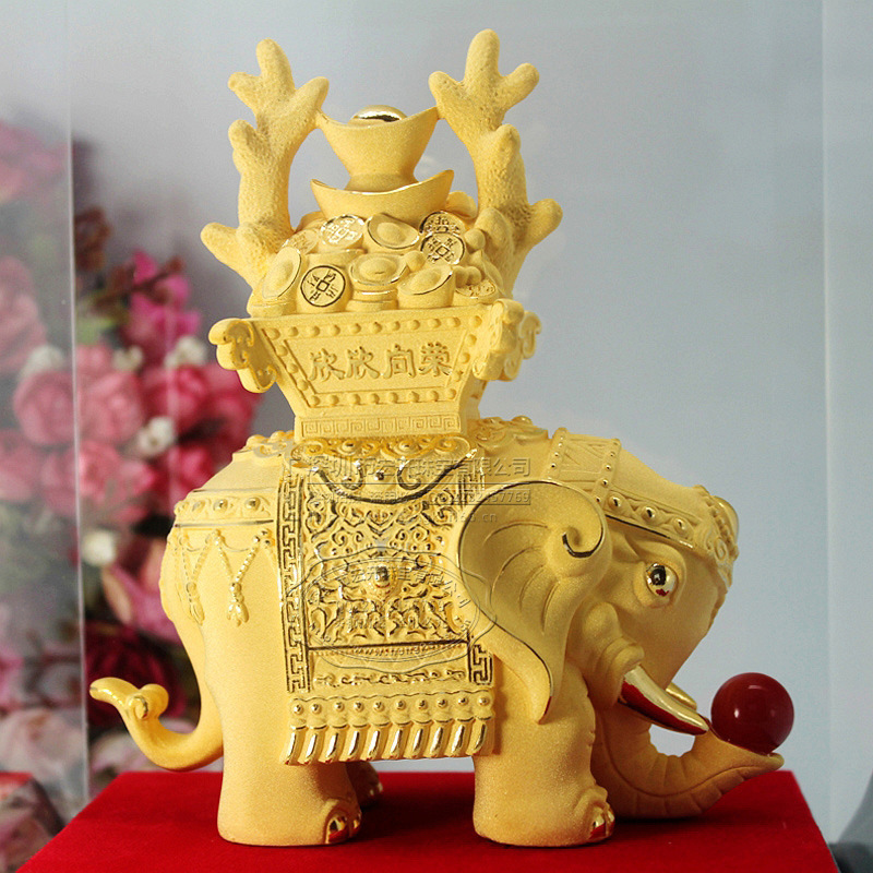 【創(chuàng)意禮品 大象絨沙金擺件 商務(wù)禮品高檔 招財聚寶大象】價格,廠家,圖片,金屬工藝品,深圳市宏開珠寶-